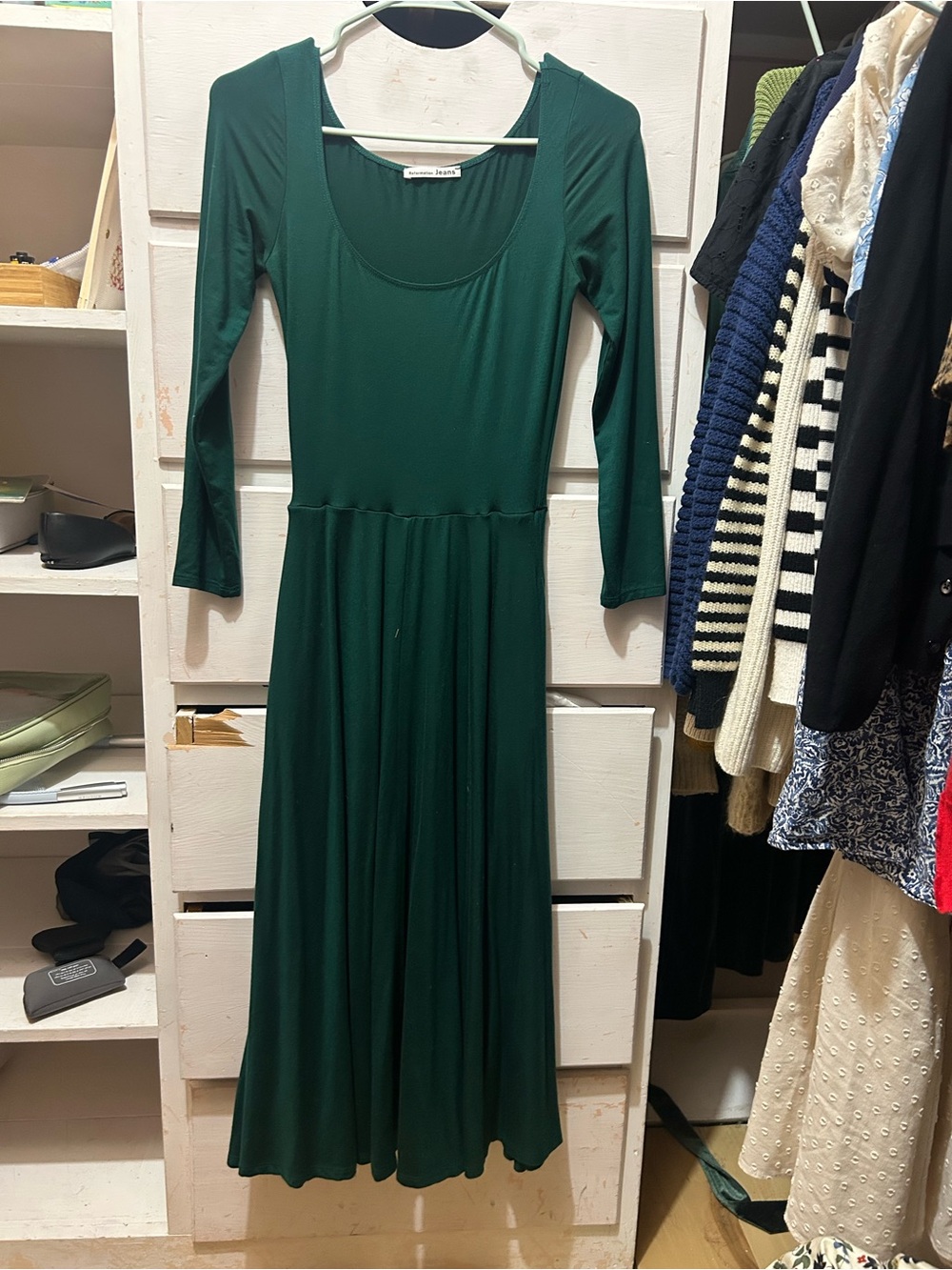 Reformation Forest Green Scoop Neck Long Sleeve Maxi Dress